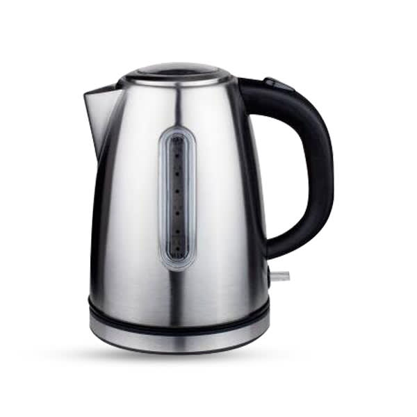 Sokany KT-S09 1.7L metallic electric kettle with black handle and visible water-level window