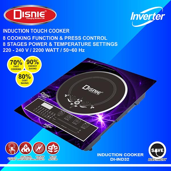 Disnie DI-IND32 2200W energy-saving electric induction stove with touch control and crystal cooking plate