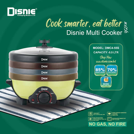Disnie DMC4-55S 5.5 Liter Electric Multi Curry and Rice Cooker with 4 Non Stick Pots and Glass Lids