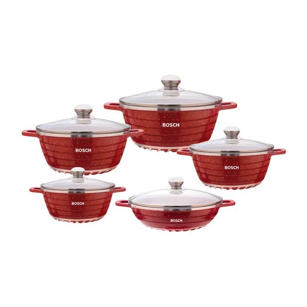 Bosch 10pcs Marble Coated Granite Nonstick Cookware Set with Glass Lid