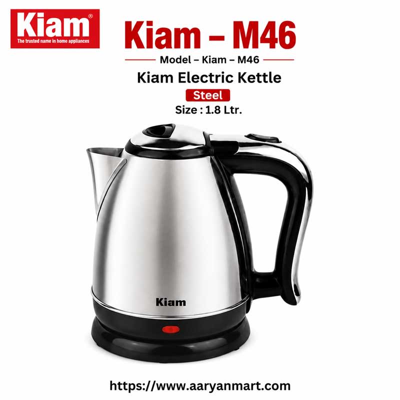 Kiam M-46 1.8-litre stainless steel electric kettle with 360-degree swivel base