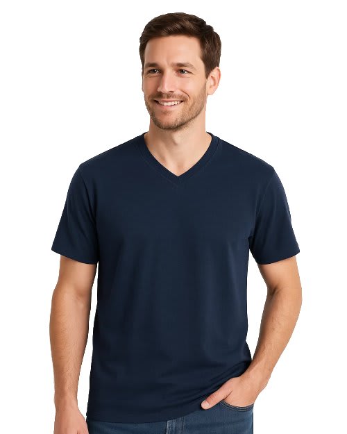 Women's Navy Blue V-Neck Cotton T-Shirt Front View