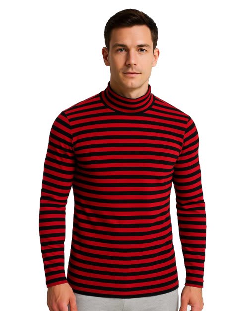 Classic black and white horizontal striped long sleeve cotton t-shirt for men.
