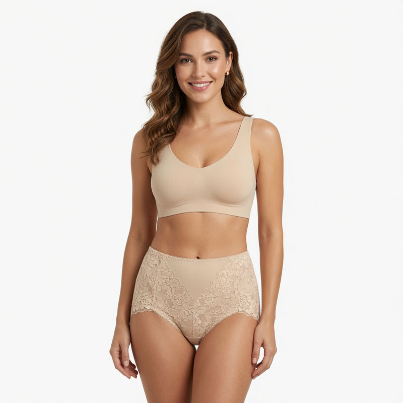 Black, pink, and beige women’s modal lace panties 3-pack with floral side panels, stretch fabric, and full coverage