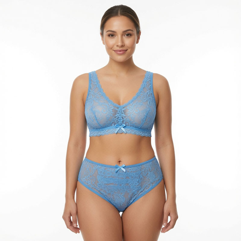 Blue transparent lace cheeky panties for women with low waist fit, lace overlay panels and premium lingerie styling.