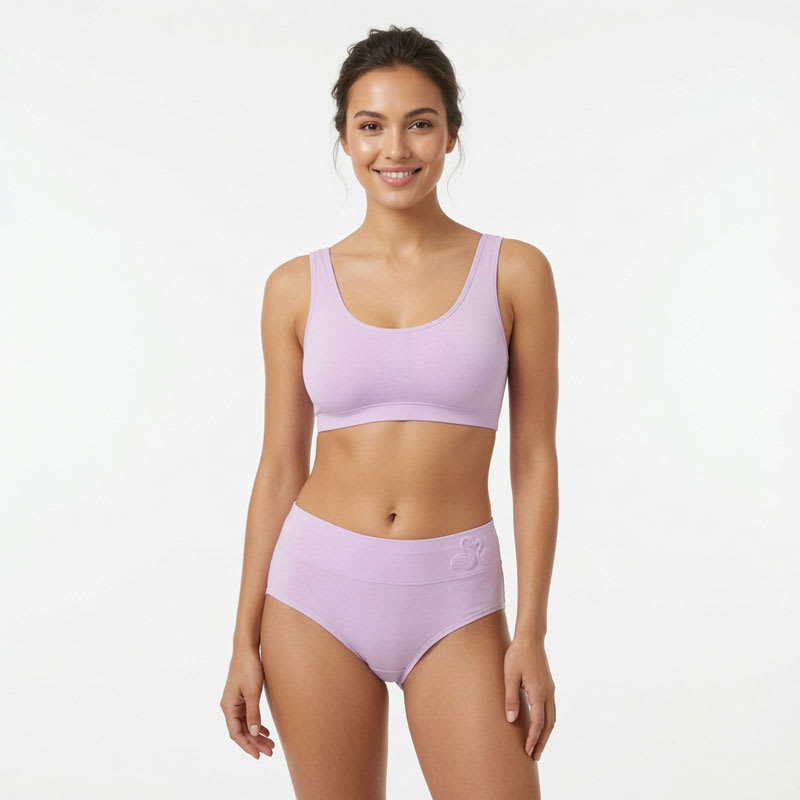 Pastel 4-piece cotton panties for women with raised swan embroidery, mid waist fit and soft everyday underwear design.