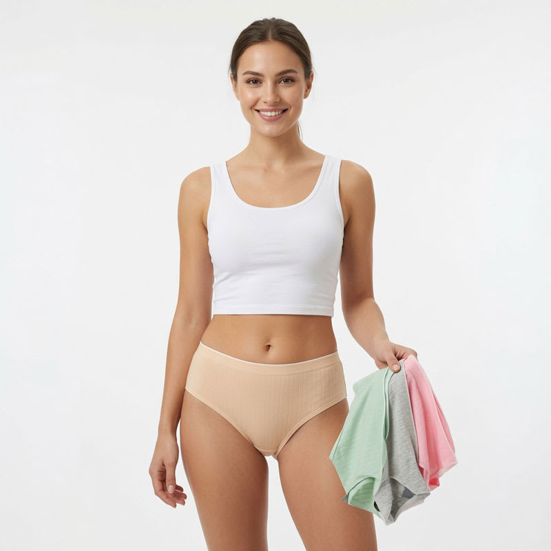 4-piece plus size cotton seamless panties for women featuring striped fabric, soft comfort and full coverage underwear design.