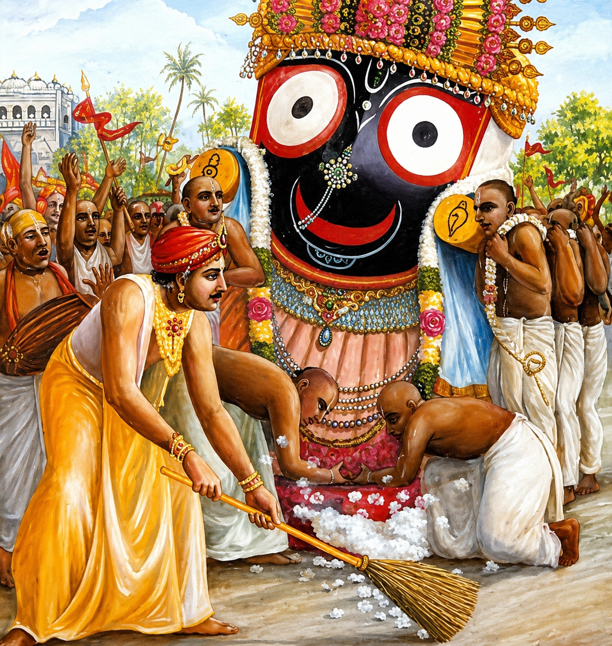 King Prataparudra sweeping the chariot path during Chhera Pahara