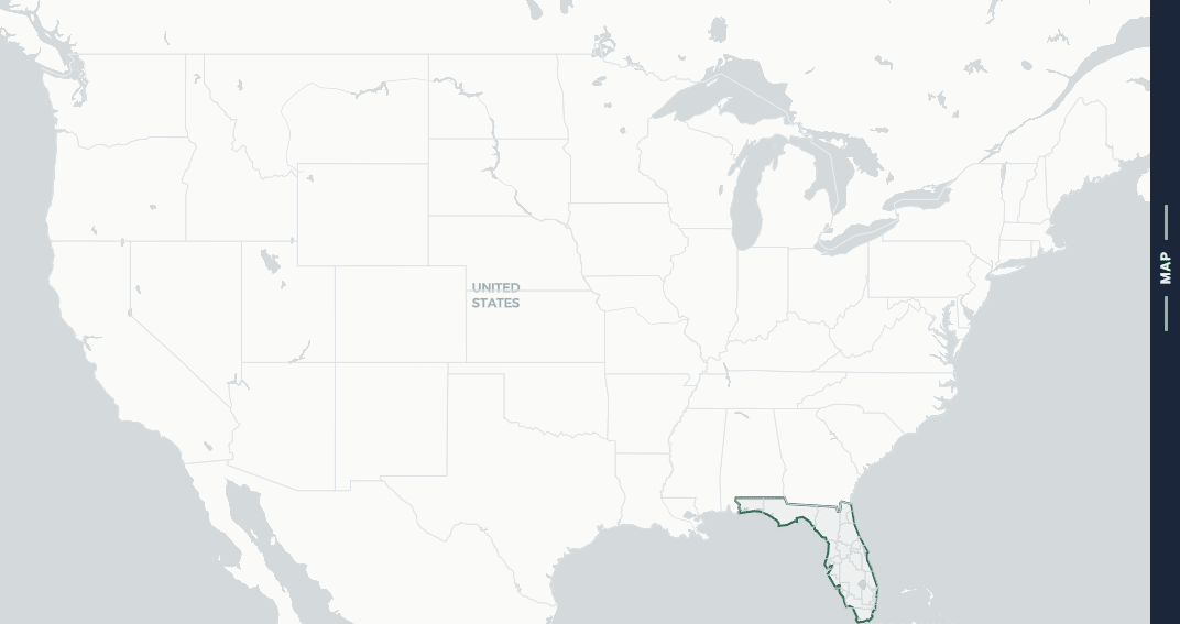The CivicView map on the United States, with Florida outlined