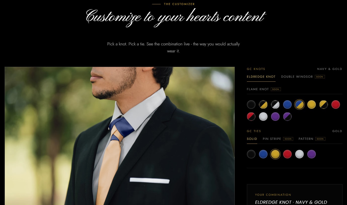 The GC Windsor customizer with the Eldredge knot in navy and gold