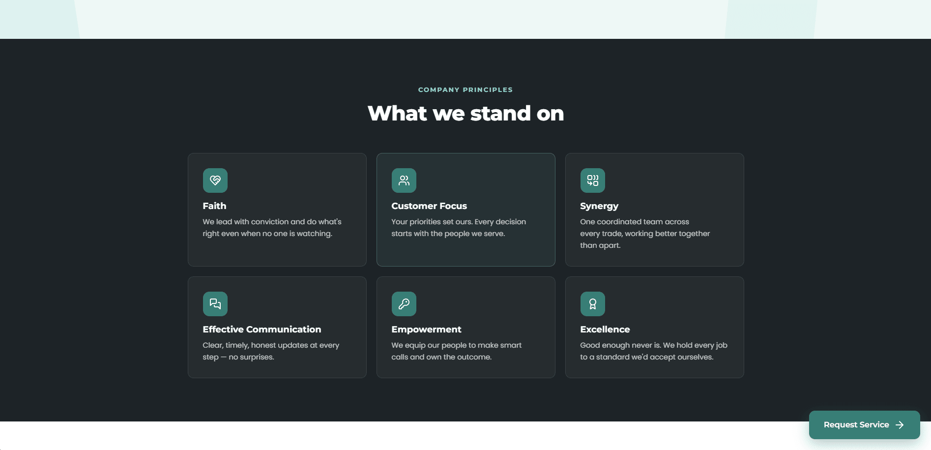 The rebuilt Proguild home page — the company principles