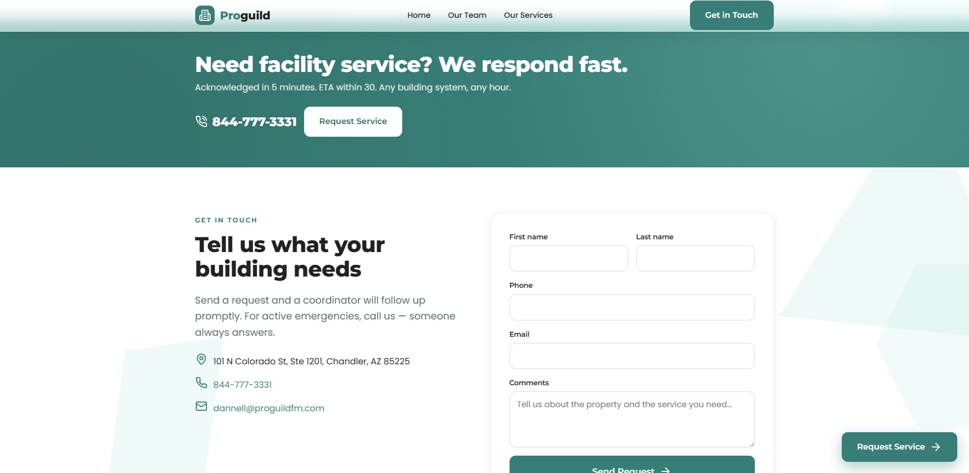 The rebuilt Proguild home page — the contact page