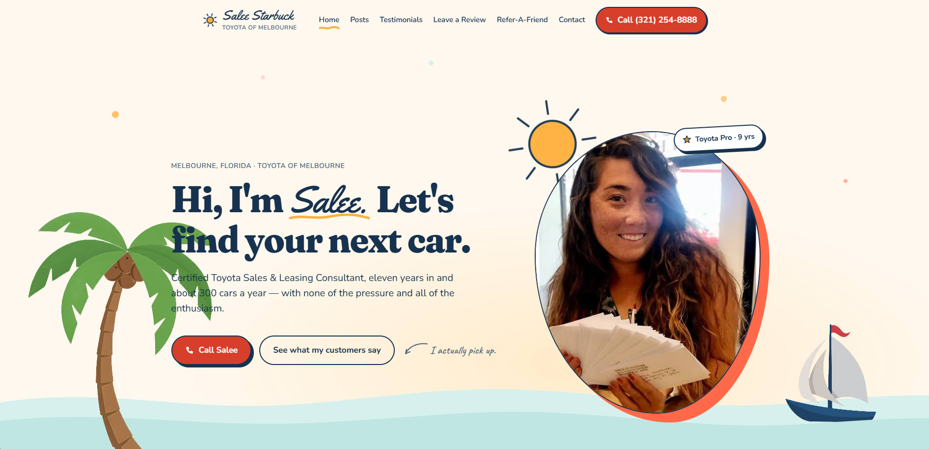 The rebuilt Salee Starbuck home page, with its illustrated hero