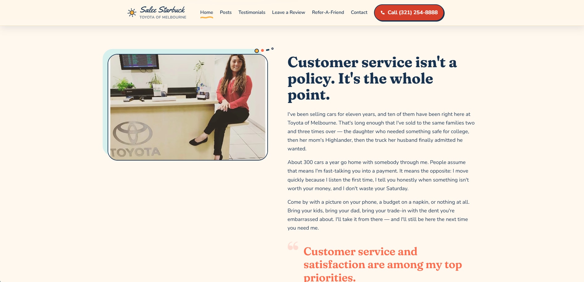 The rebuilt Salee Starbuck site — the bio section