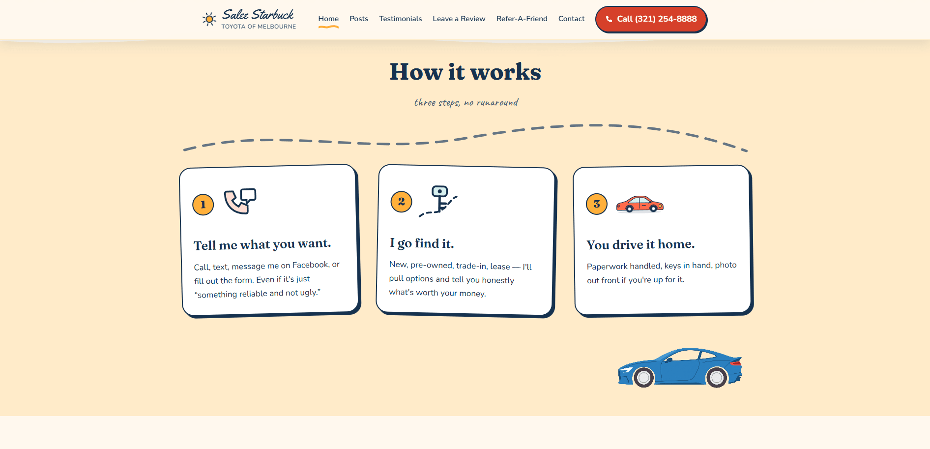 The rebuilt Salee Starbuck site — the how it works section