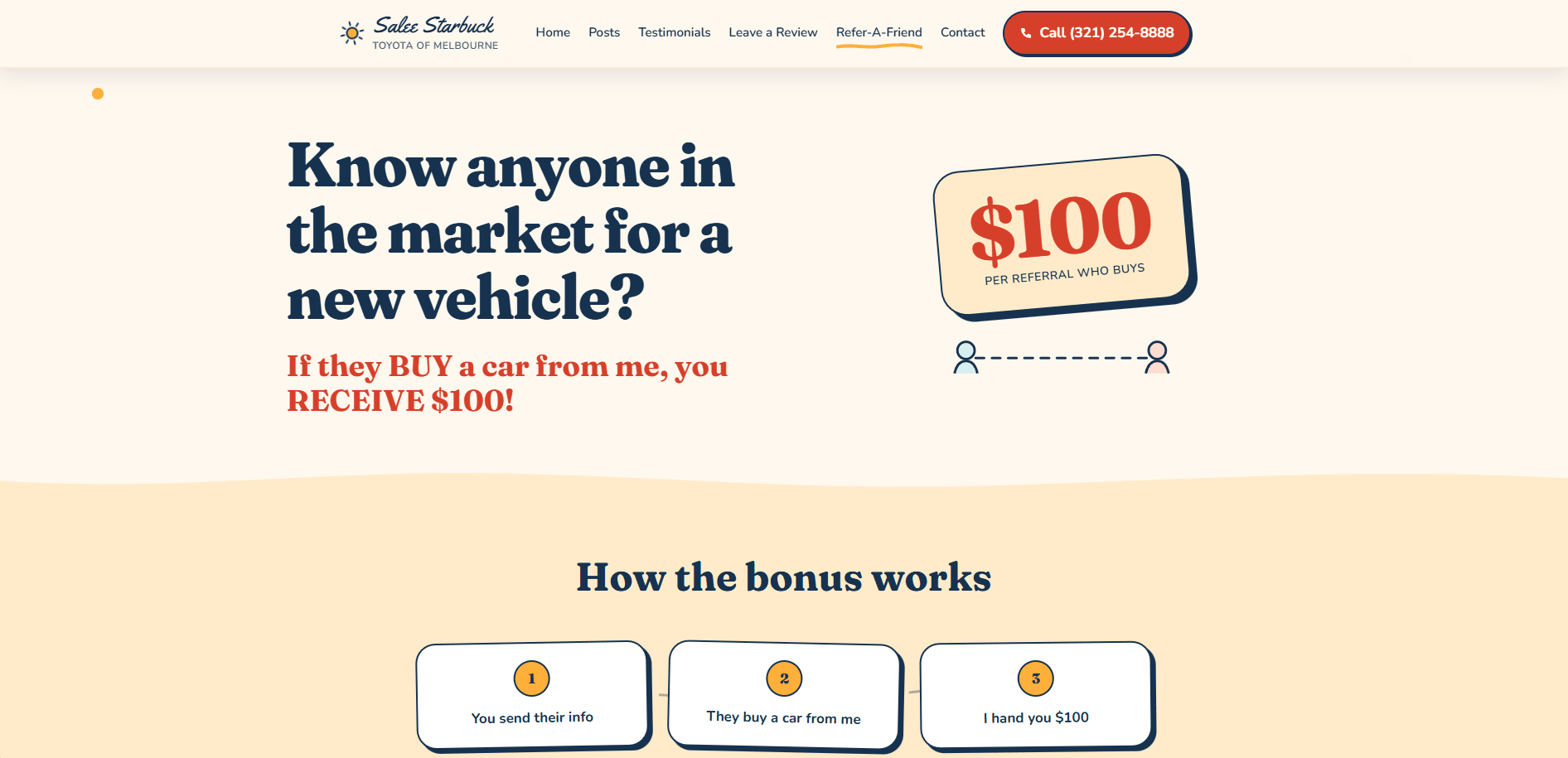 The rebuilt Salee Starbuck site — the refer a friend page