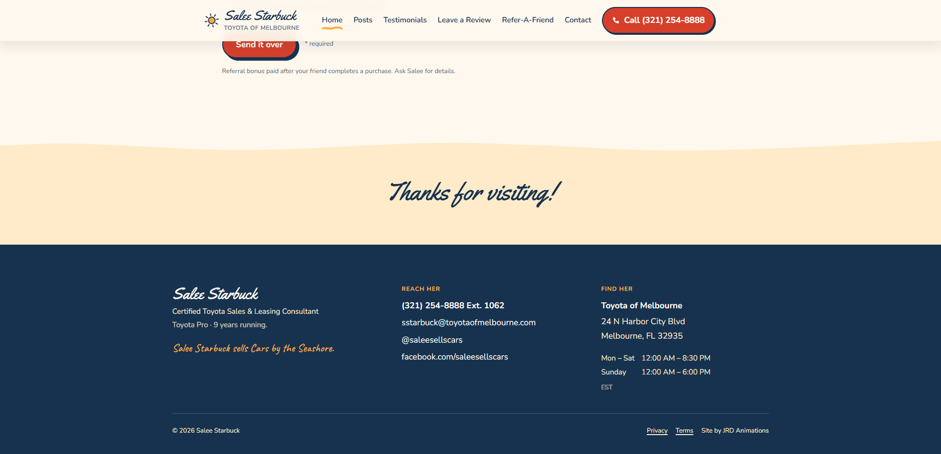 The rebuilt Salee Starbuck site — the footer