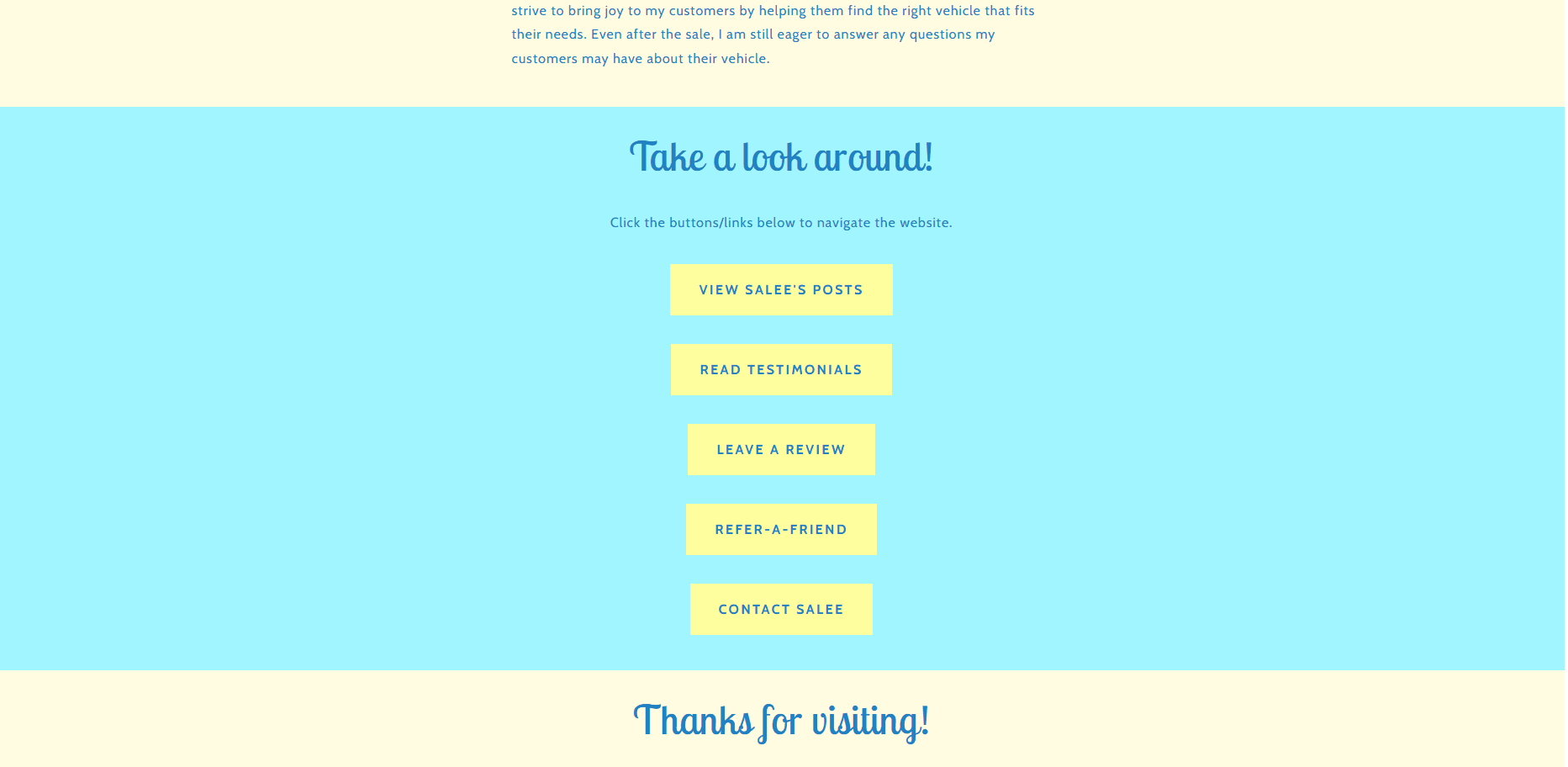 The Salee Starbuck site as it was on Squarespace — the mid section