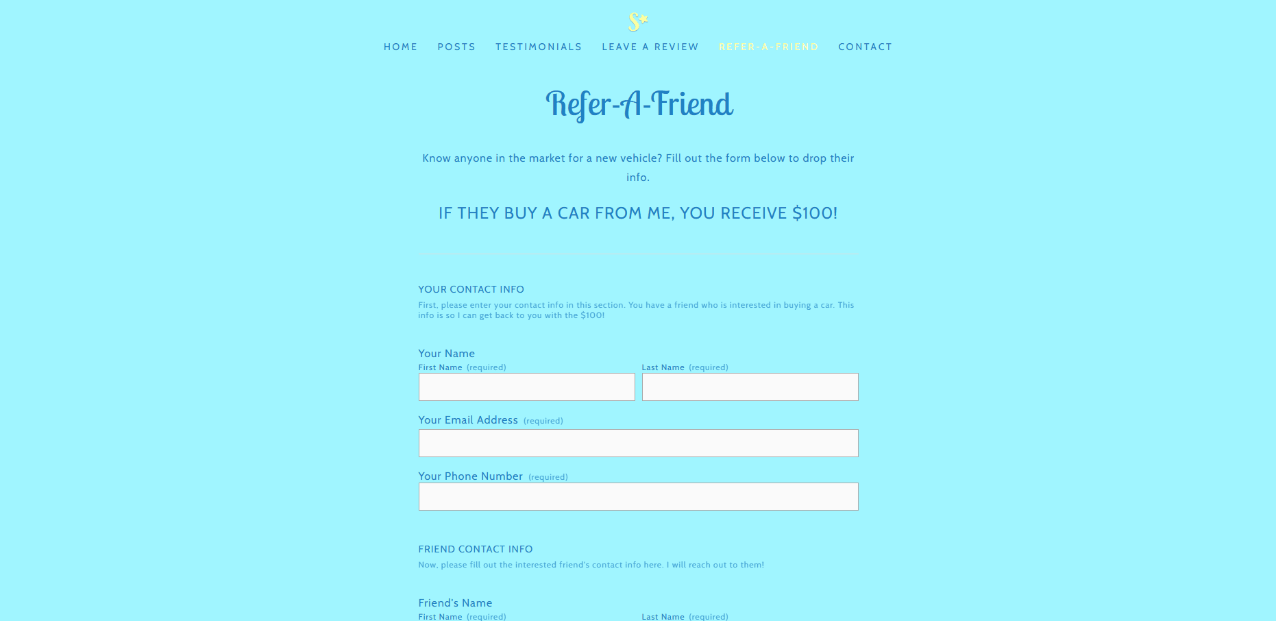 The Salee Starbuck site as it was on Squarespace — the contact page