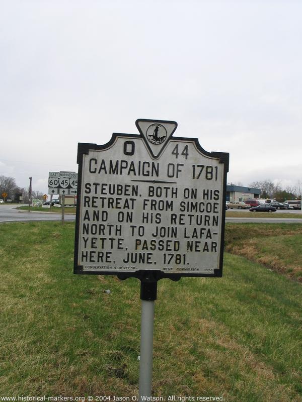 Von Steuben historical marker at Routes 45 and 60