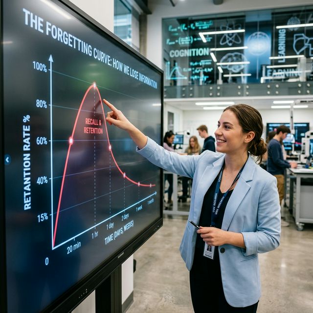 Educational display showing the Ebbinghaus forgetting curve graph