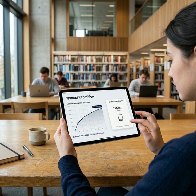 Digital tablet showing spaced repetition forgetting curve graphs