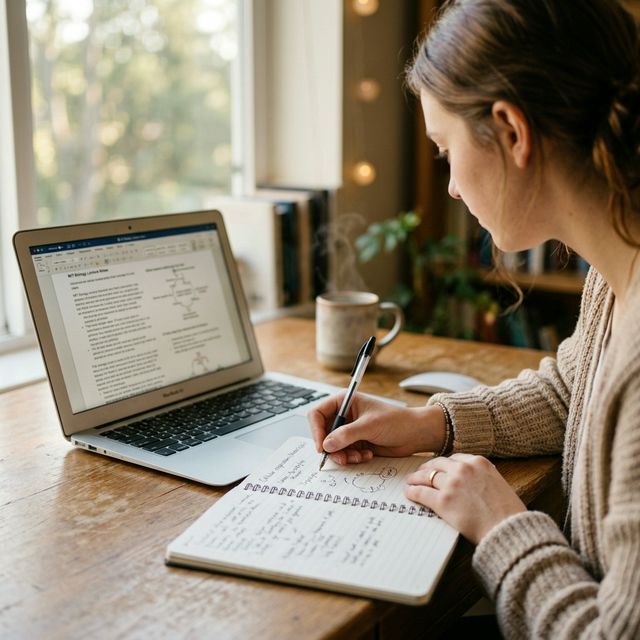 Focused student practicing active recall study method with a laptop and notebook