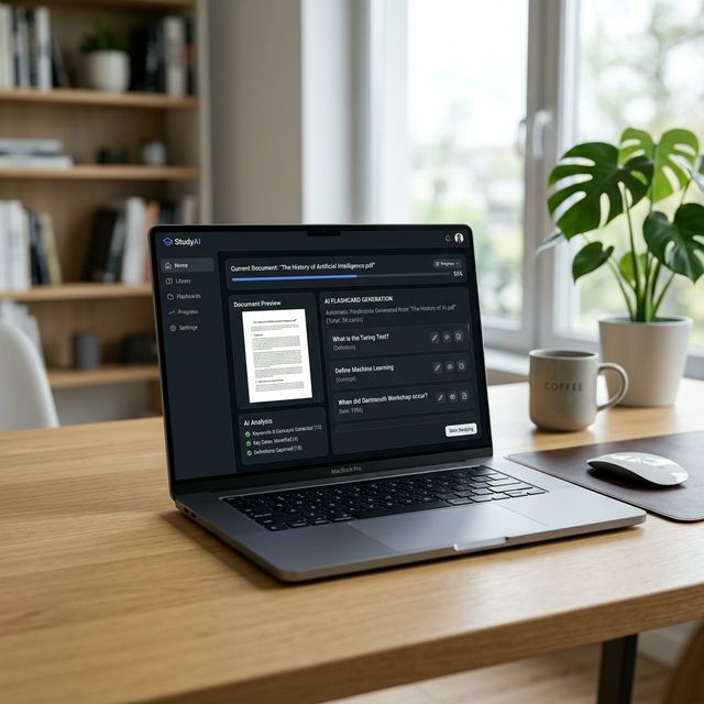 Modern AI flashcard maker dashboard showing automated study card generation