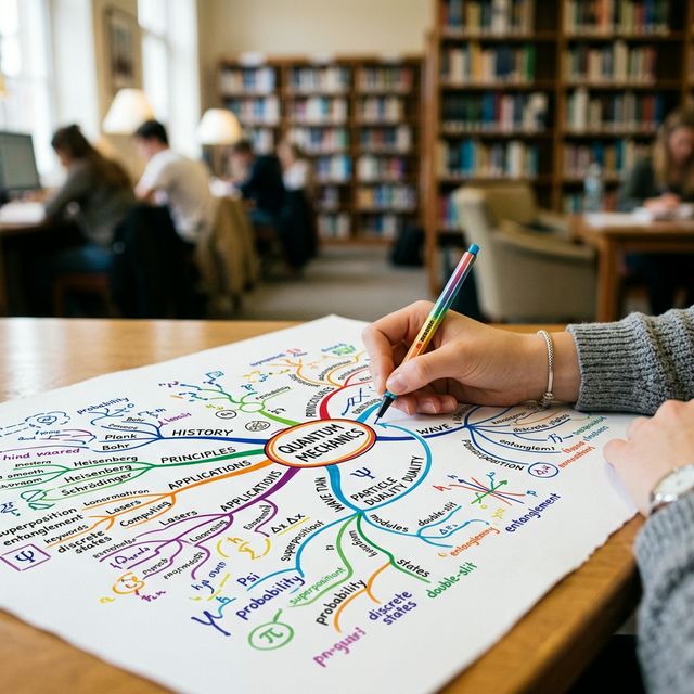 Close-up of a student drawing a colorful and complex mind map for visual study.