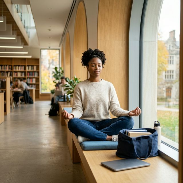 A student practicing a calming breathing exercise before an exam.