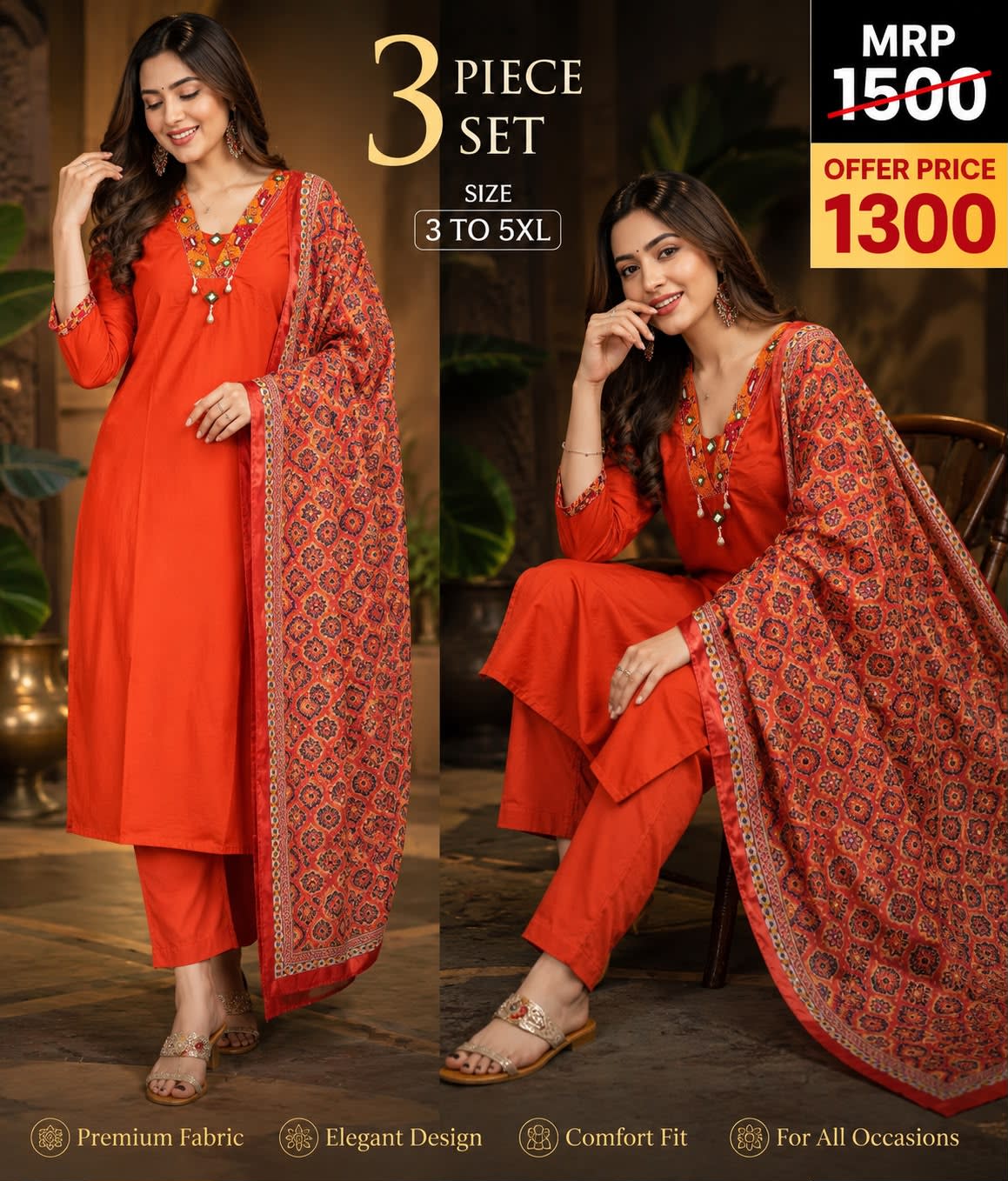DabuCotton StrightCut Plazo 3pc dress