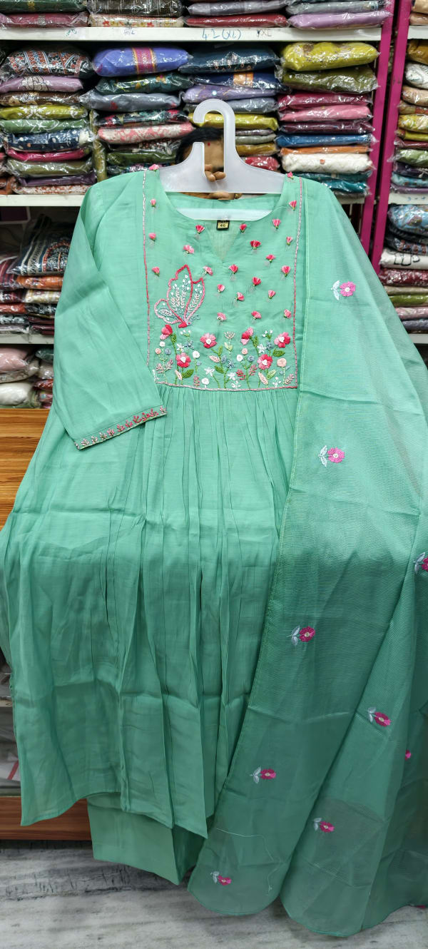 Mul Chanderi A line side Cut premium look