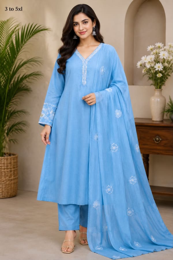 SeaBlue Mulchanderi StrightCut 3pc