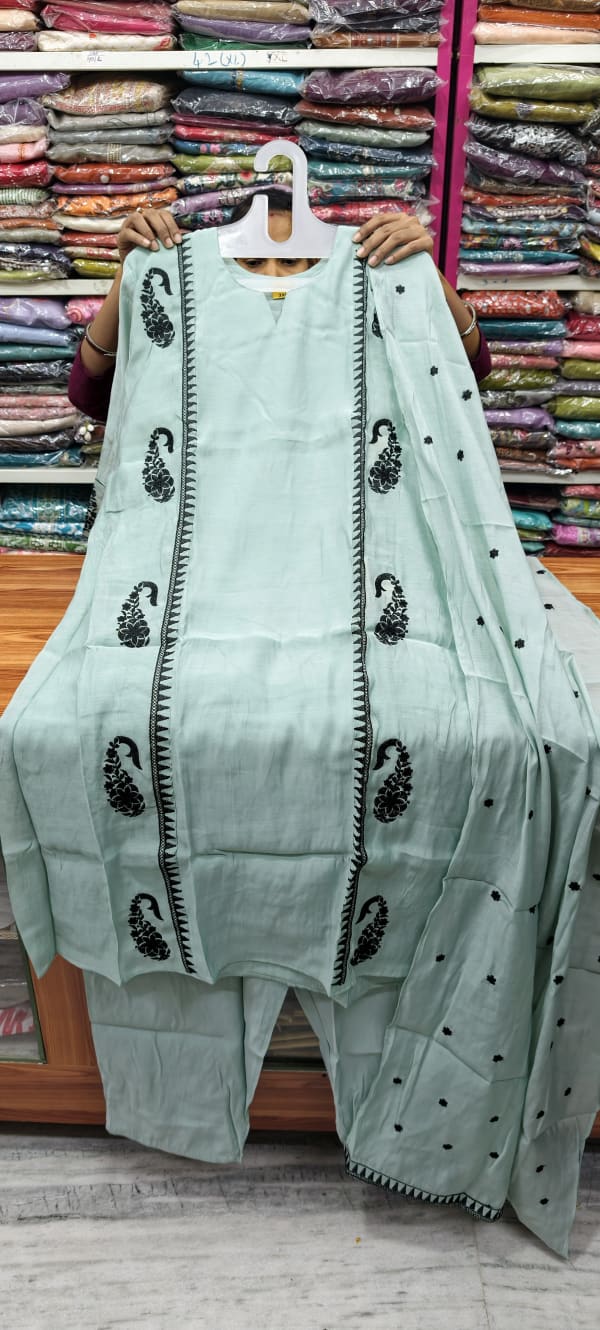 SeaBlue A Line mulchanderi 3pc Dress