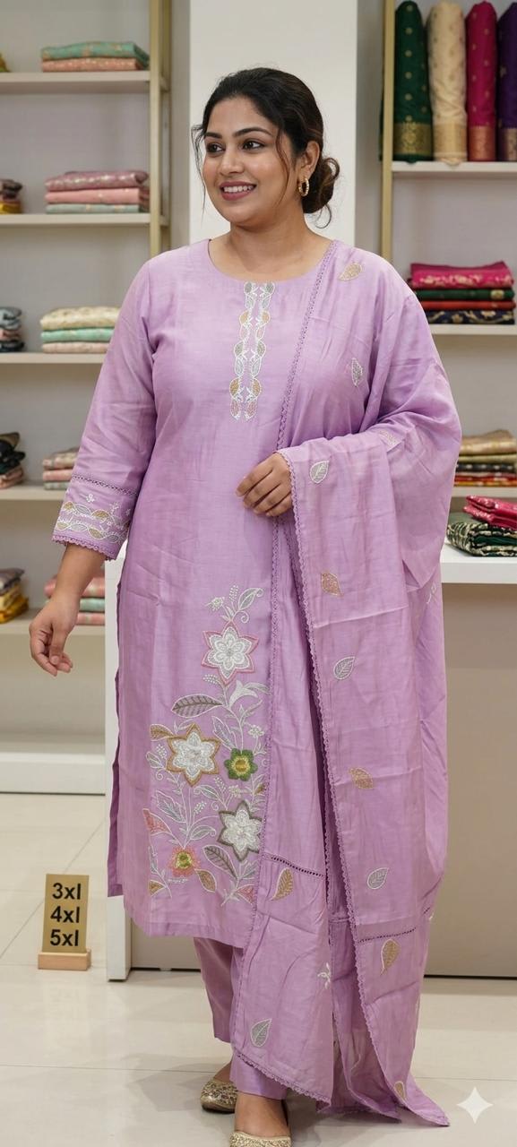 Mulchanderi Light purple color strightcut 3pc dress