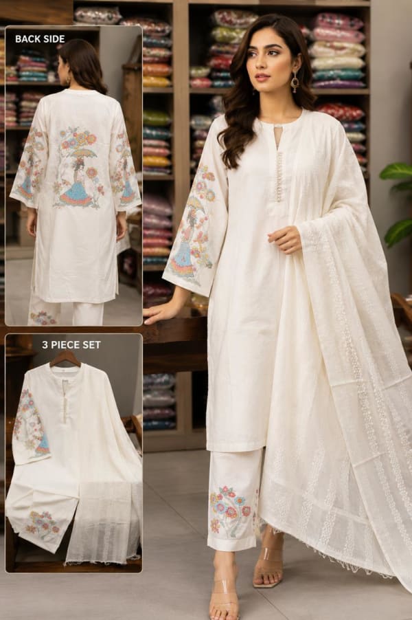 Khadi cotton with thread embroidery work along with plazo pant