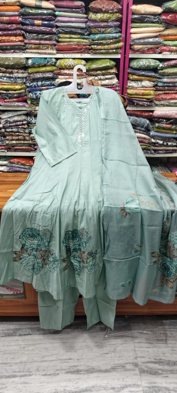 MulChanderi A line full gera Dress 3pc set