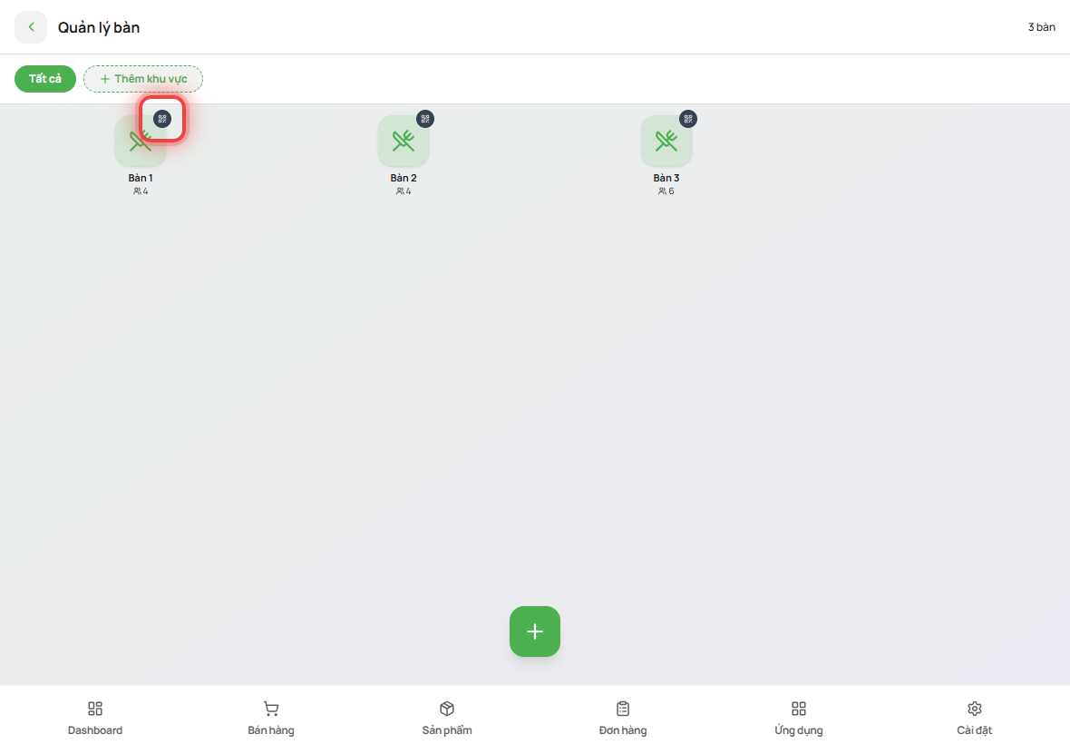 Bấm icon mã QR ở góc bàn