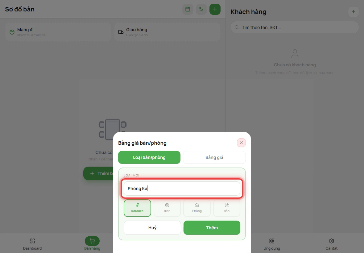 Đặt tên loại phòng