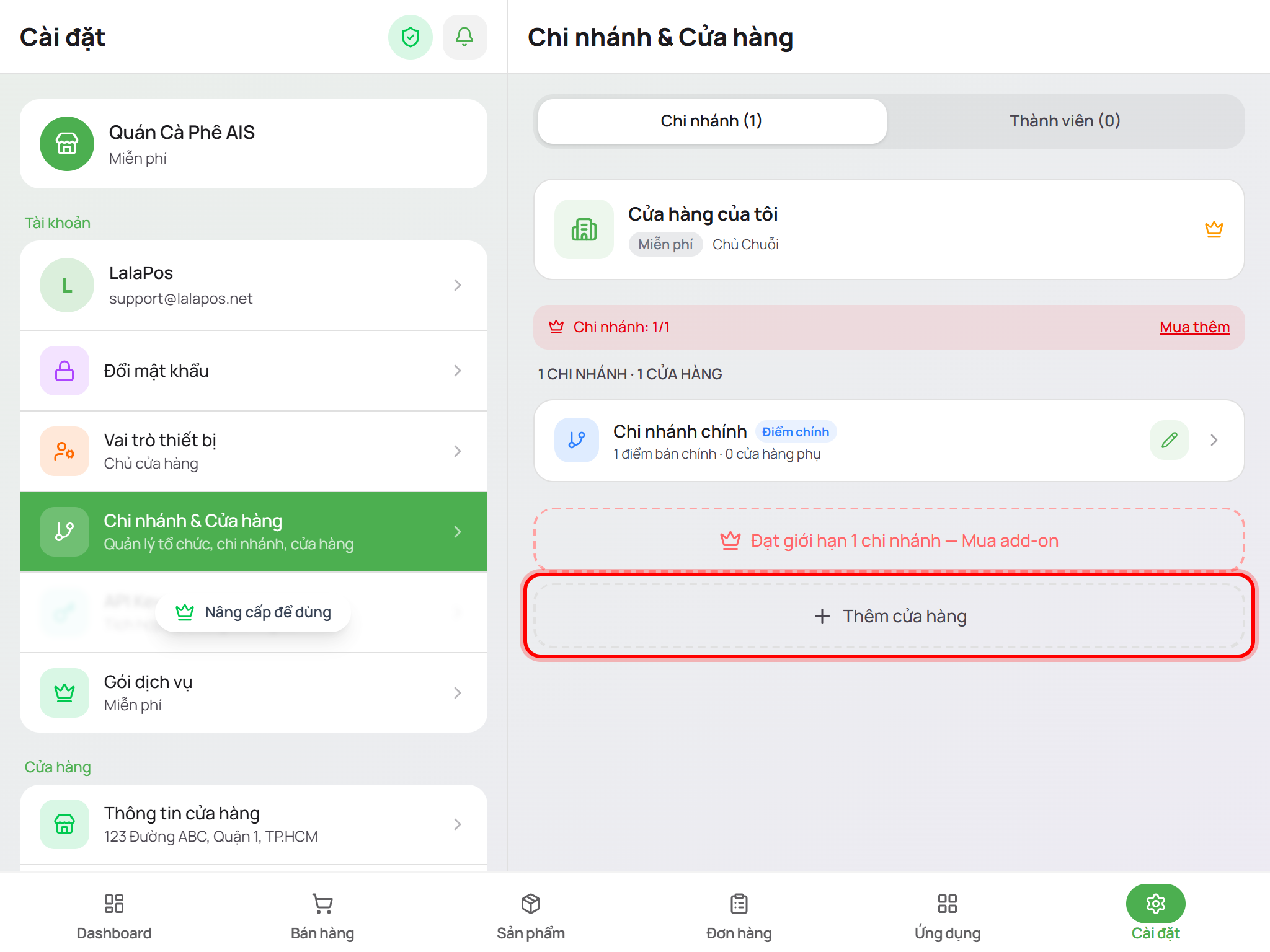 Bấm Thêm cửa hàng
