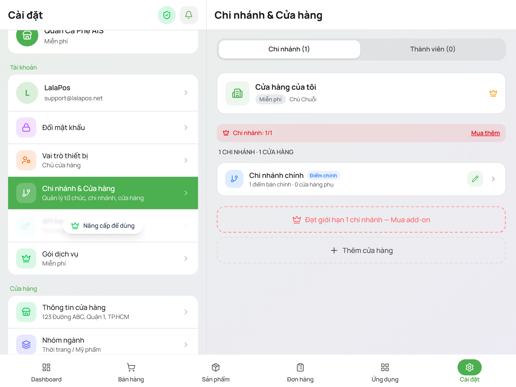 Danh sách chi nhánh và cửa hàng hiện tại