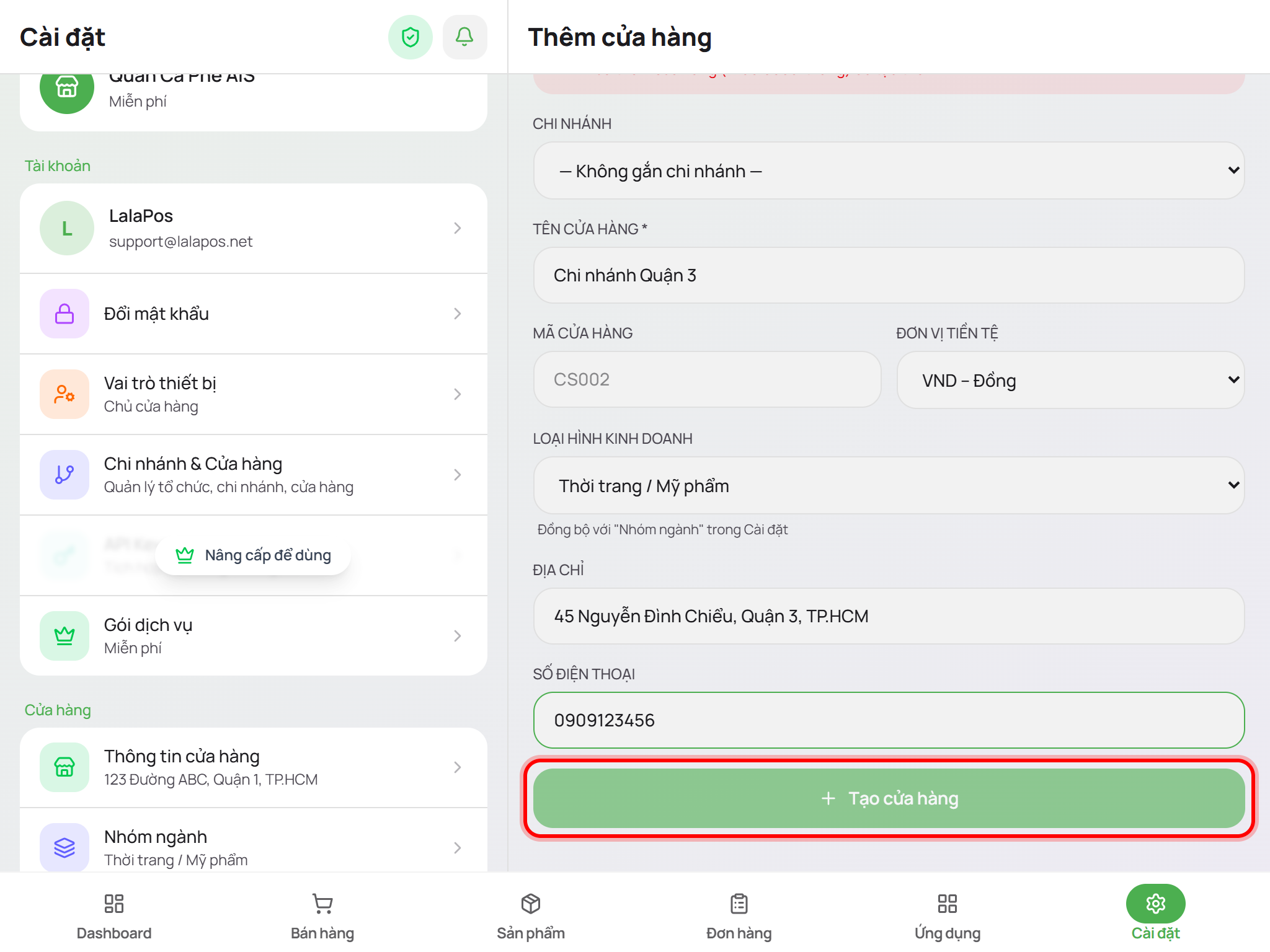 Bấm Tạo cửa hàng để hoàn tất