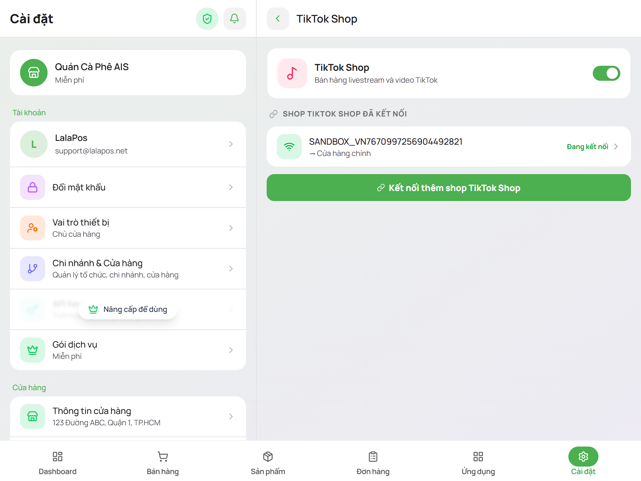 Shop TikTok Shop đã kết nối