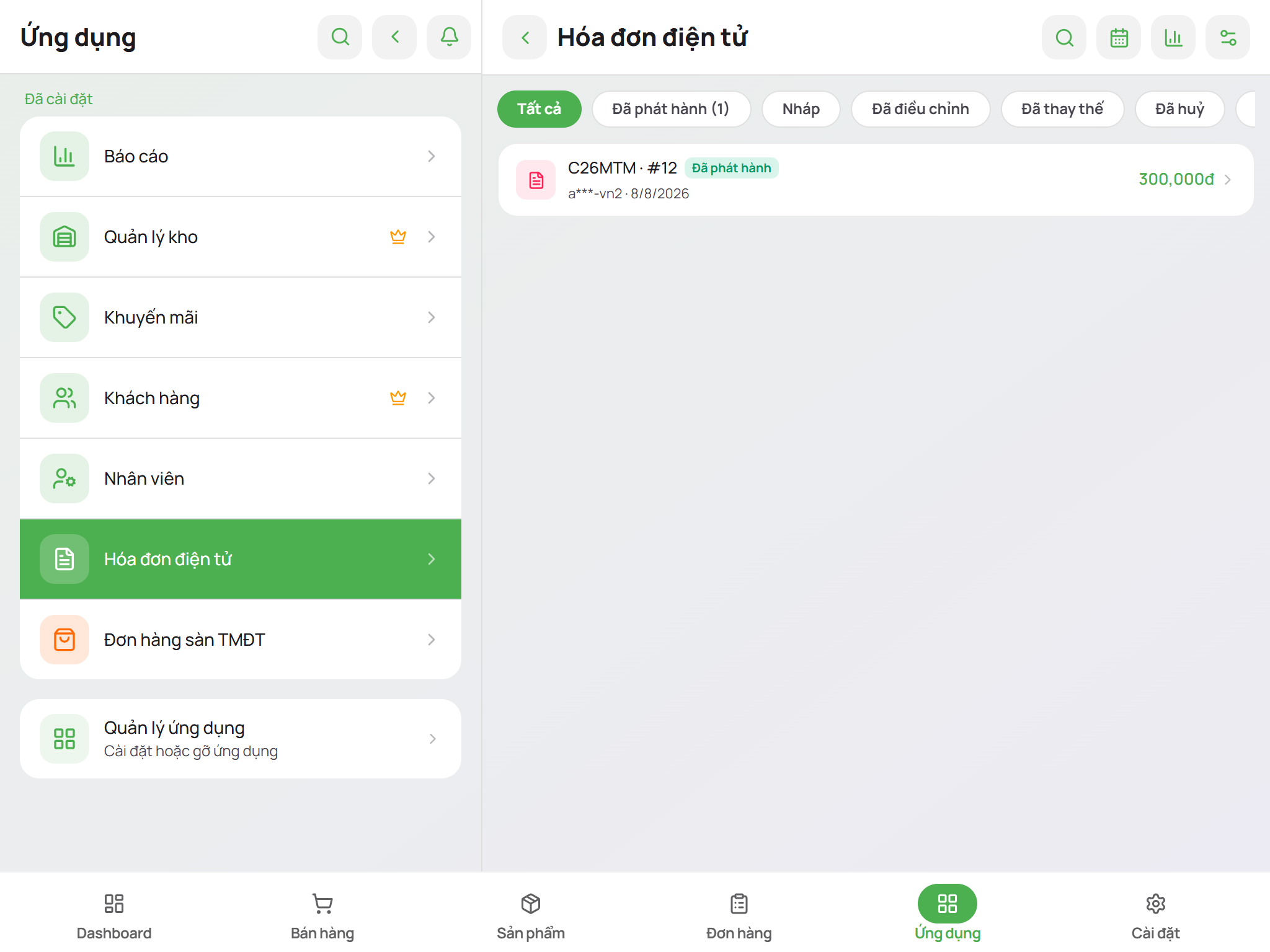 Danh sách hóa đơn điện tử phân loại theo trạng thái