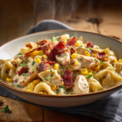 Easy Creamy Chicken Corn Pasta with Bacon Recipe
