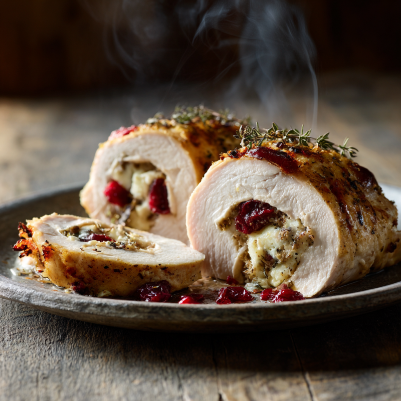 Elegant Holiday Turkey Roulade with Brie and Cranberries