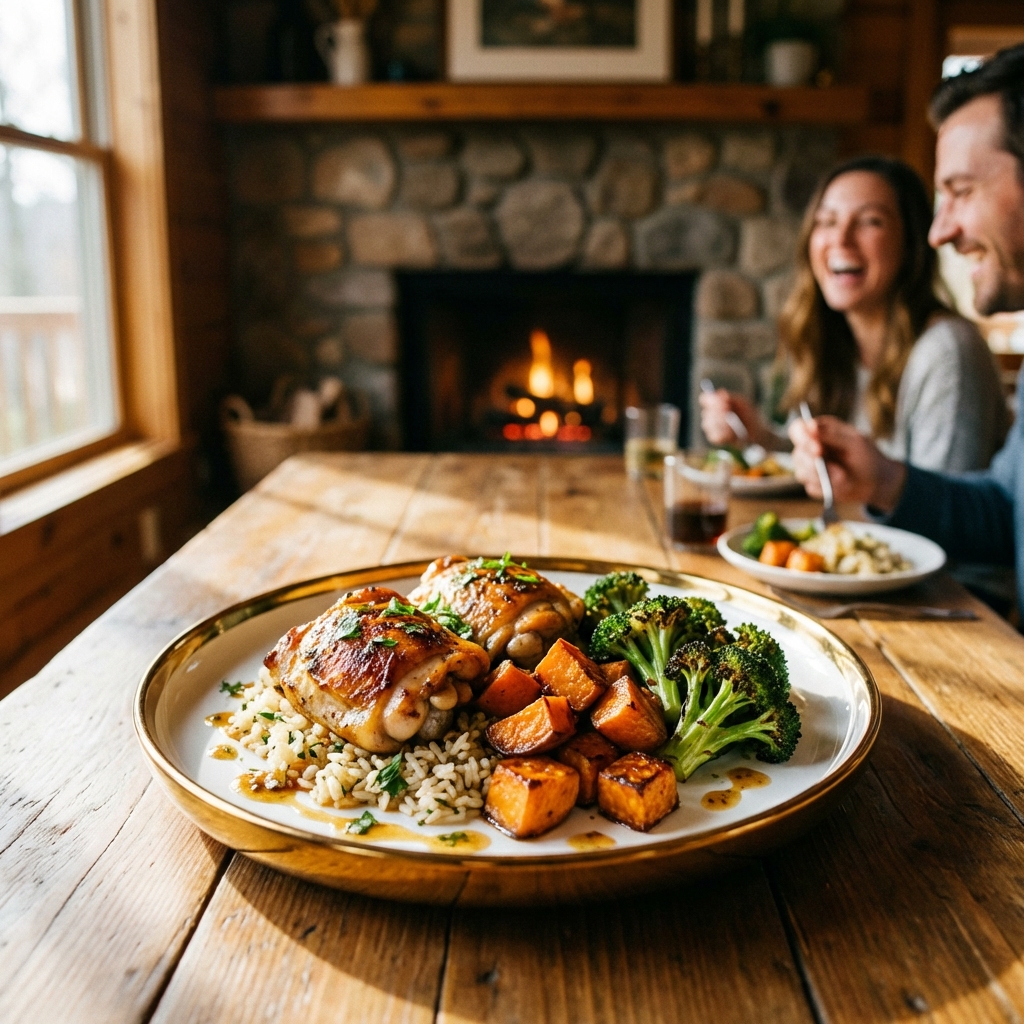 Einfaches Hähnchen und Süßkartoffel Reisgericht