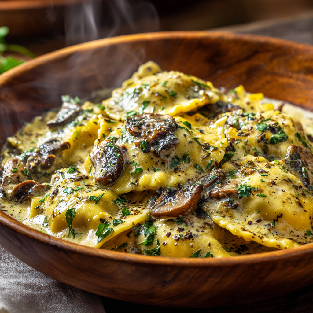 Ravioli Cremoso de Cogumelos em 30 Minutos