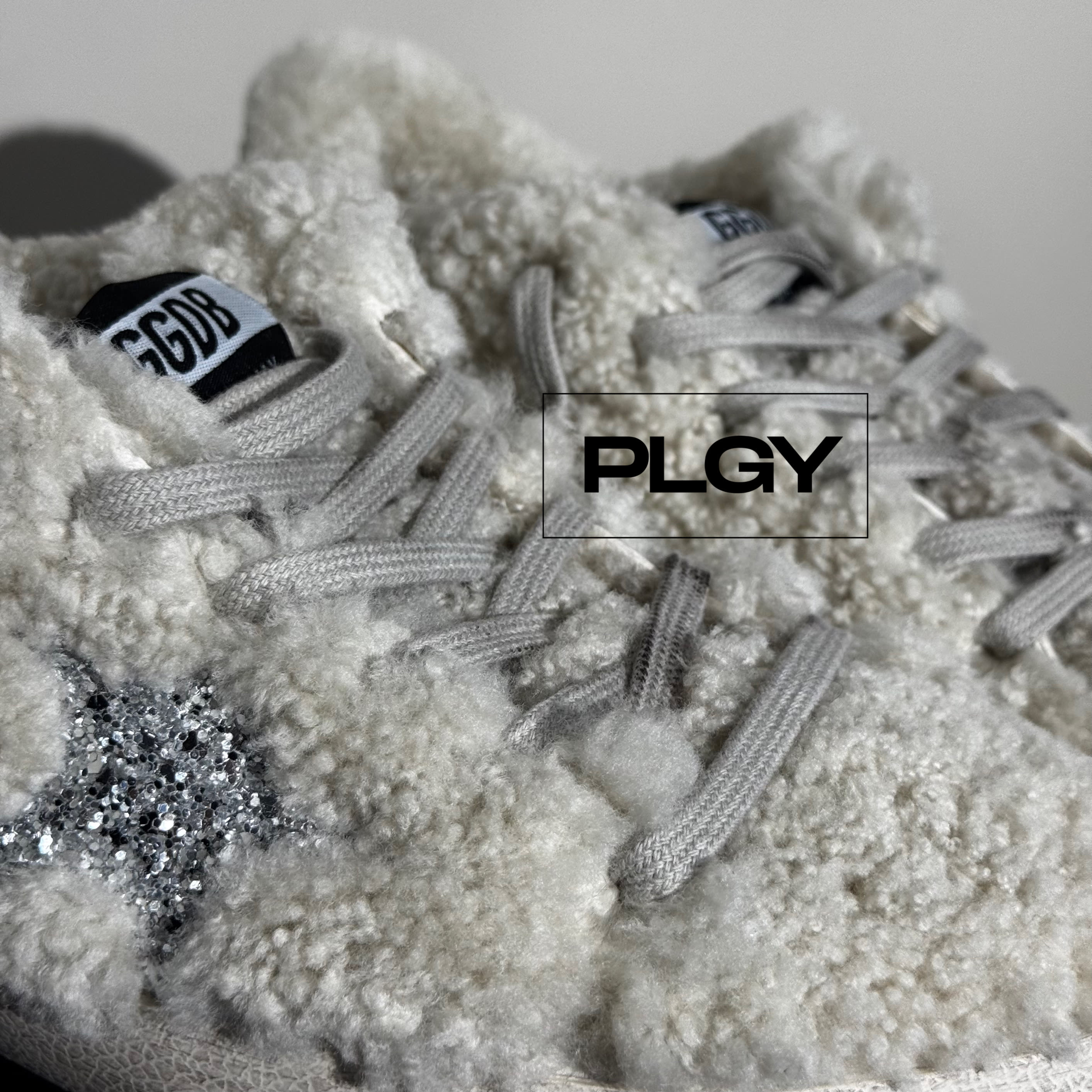 Golden Goose Winter Full Fur White Grey with Sparkle Star