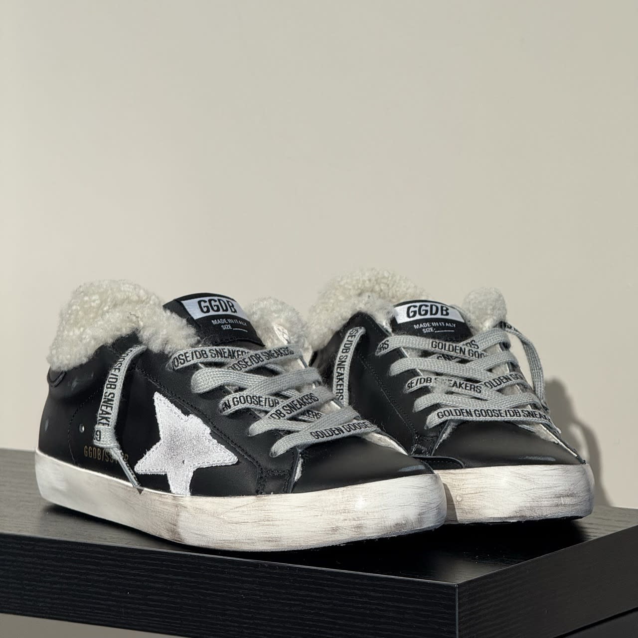 Golden Goose Winter Black Leather with Silver Sparkle